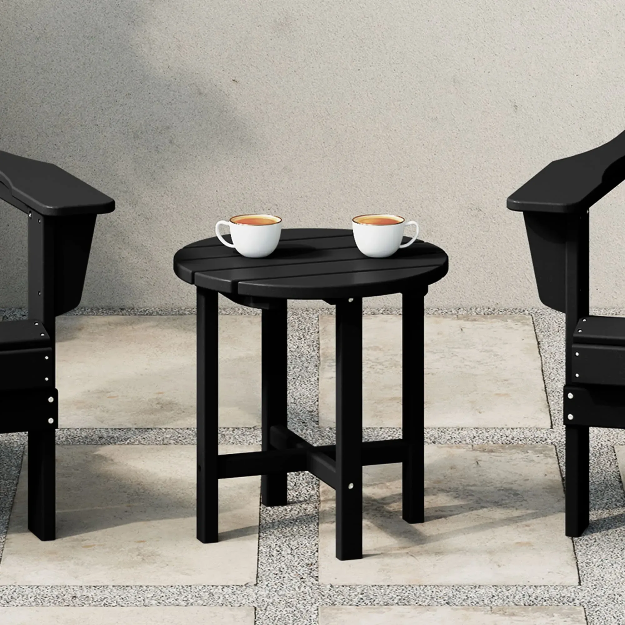 Malibu Outdoor Side Table – All-Weather Poly Lumber Adirondack Round Patio End Table, Black